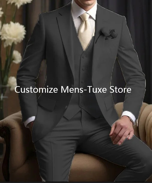 Elegant Wedding Men's Suits Blazer Slim Fit 3 Pcs Jacket Pants Vest Luxury Costume Homme Formal Party Male Clothing