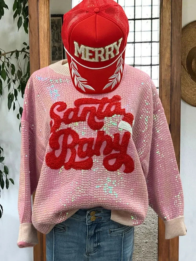 Santa Baby Sequins Sweatshirt Christmas Hoodies