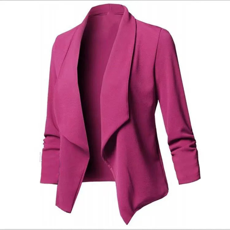 Women OL Blazers Oversized  Female Notched Long Sleeve Pleated Slim Business Workwear Cardigan Blazers Coats