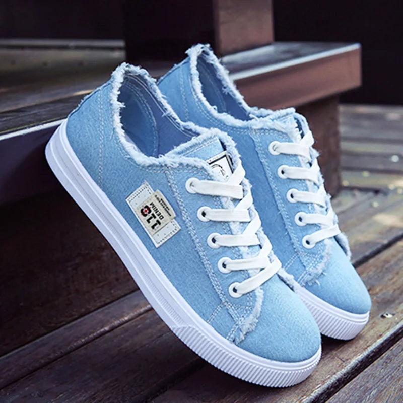 Spring Summer Women Canvas Sneaker Low Top Denim Sneakers Ladies Lace-Up Flat Canvas Board Shoes Female sapatos femininos