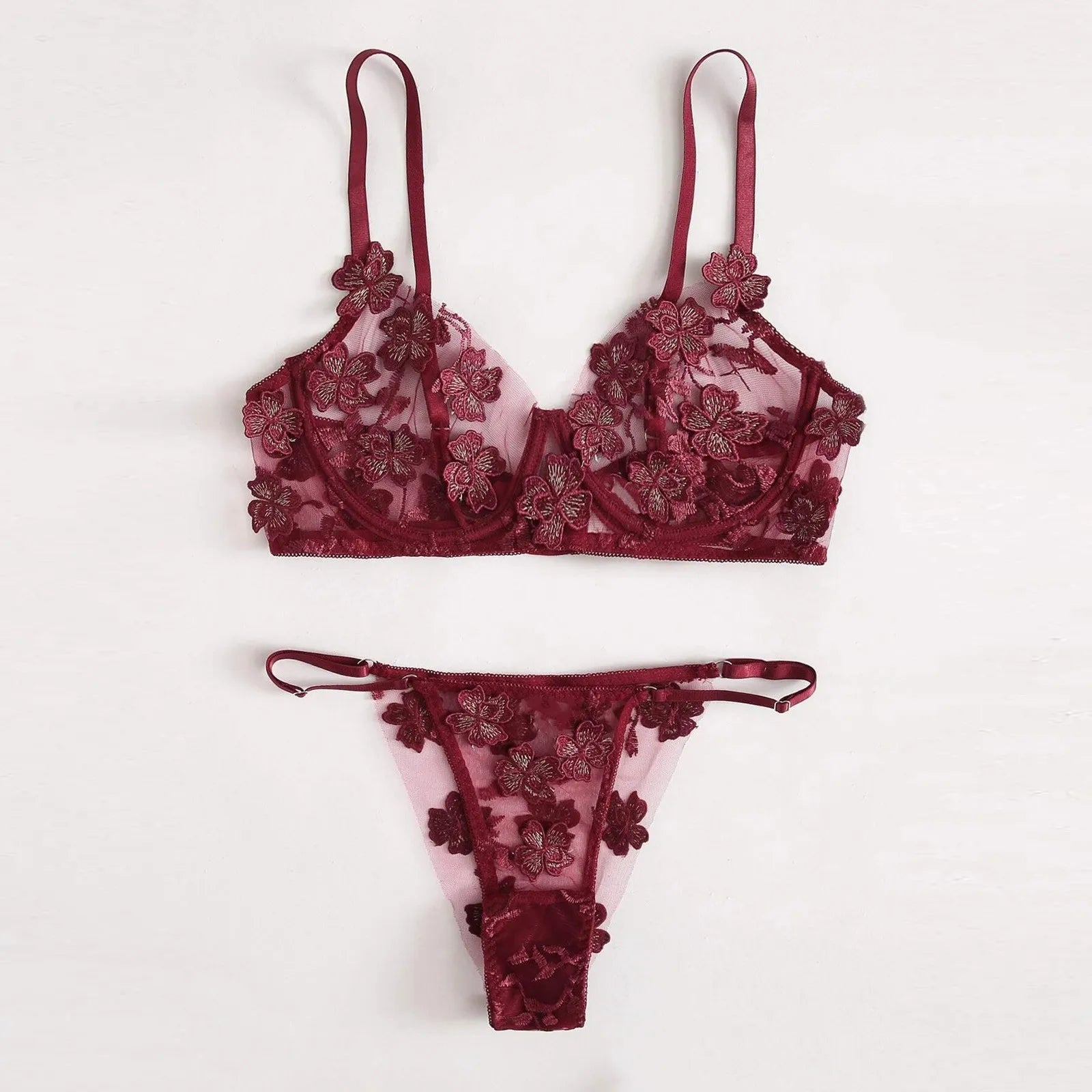 Sexy Flowers Embroidery Bralette Lace Bra Bustier Lingerie Sexy Lingerie For Fine Women Fantasy Transparent Intimate Set