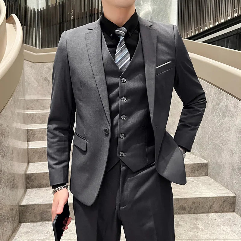High Quality Business Casual Wedding (suit + Vest + Trousers) New Fashion Banquet Handsome Men's 3-piece Set S-6XL