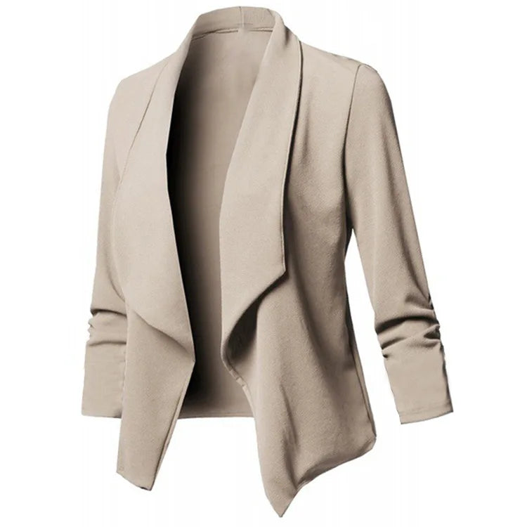 Women OL Blazers Oversized  Female Notched Long Sleeve Pleated Slim Business Workwear Cardigan Blazers Coats