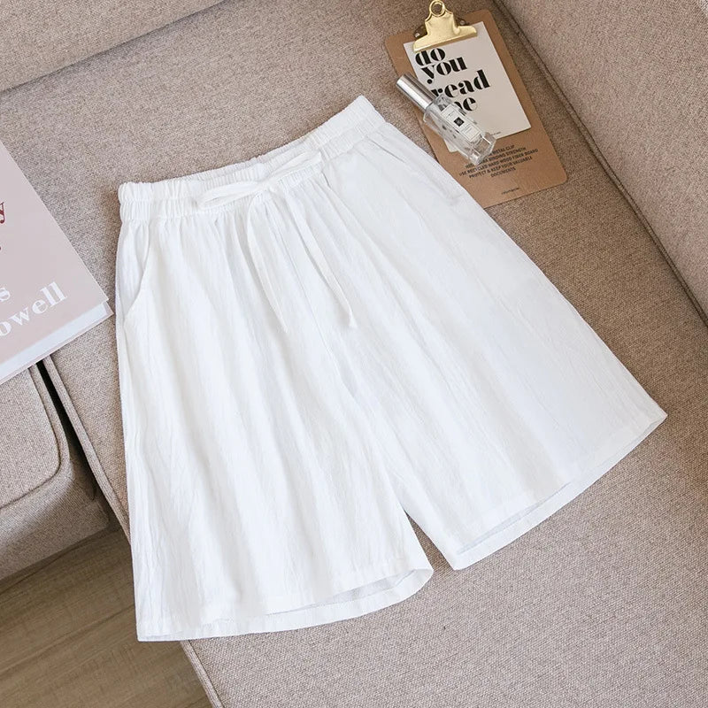 Women Cotton shorts Summer Casual Solid Two Pockets shorts high waist loose shorts for girls Soft Cool female shorts