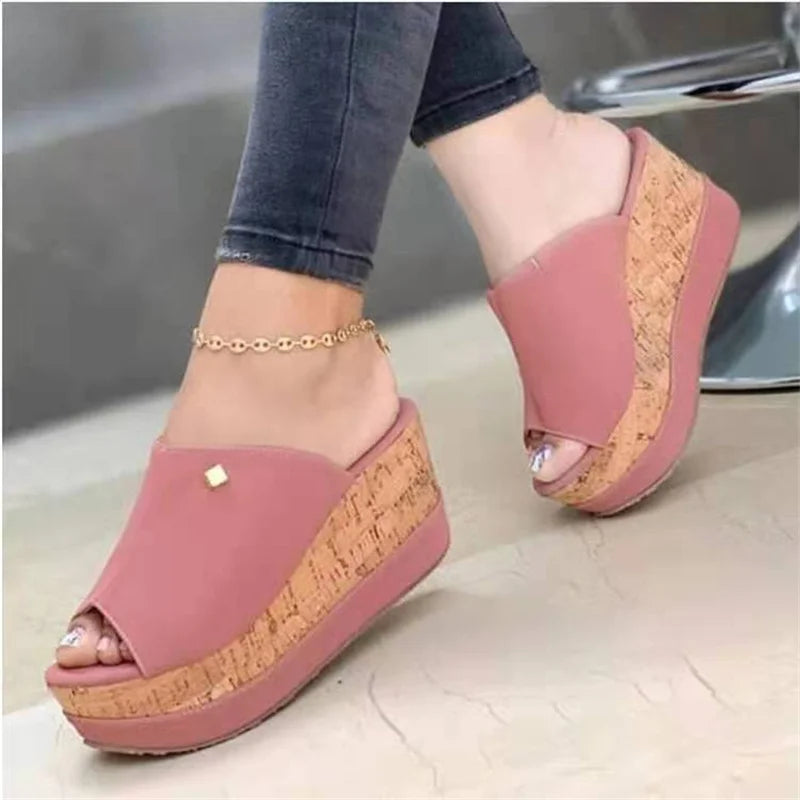 Slippers Summer Clogs Wedges Retro Fish Mouth Large Size Sandals Women High Heel Platform Solid Color Plus Size Shoes Sandalias