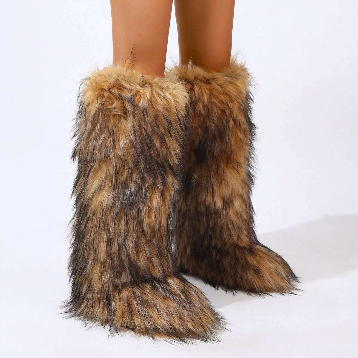 Women Winter Thigh High Fluffy Boots Ladies Furry Faux Fox Fur Long Warm Shoes girls New Designer Plush Knee High Fur Boots