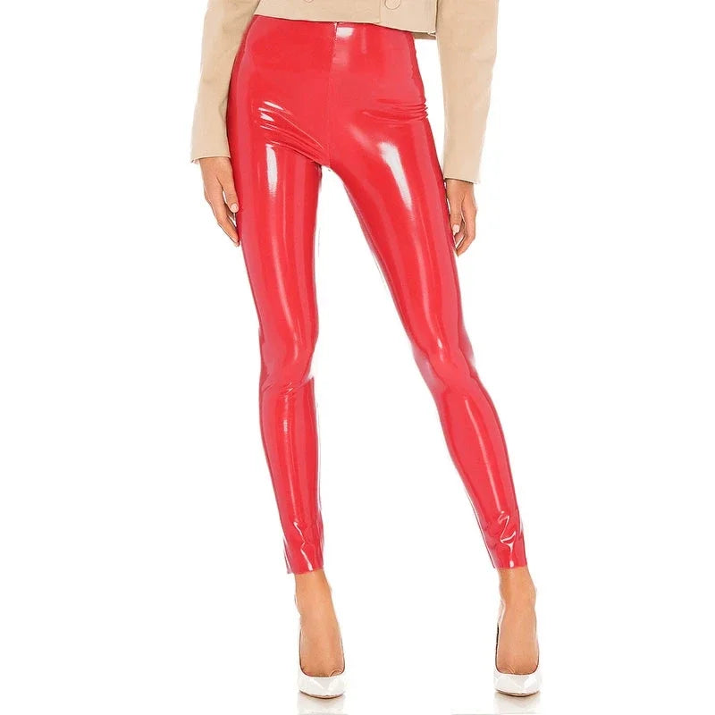 Women Shiny PU Leather White PVC Pants Slim Sexy Leggings Latex Stretchy High Waist Bodycon Pants Summer Skinny Trousers