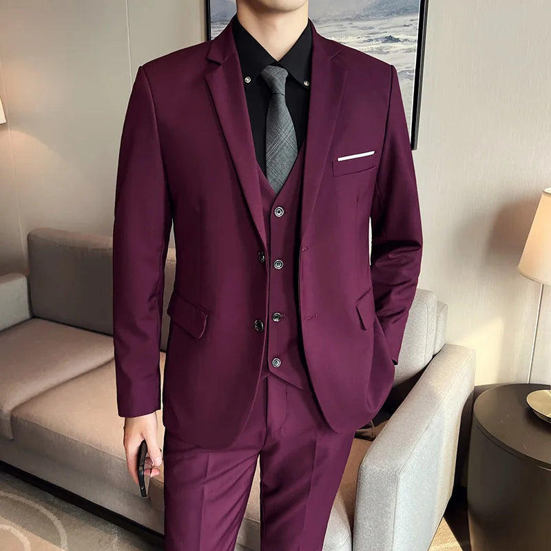 High Quality Business Casual Wedding (suit + Vest + Trousers) New Fashion Banquet Handsome Men's 3-piece Set S-6XL