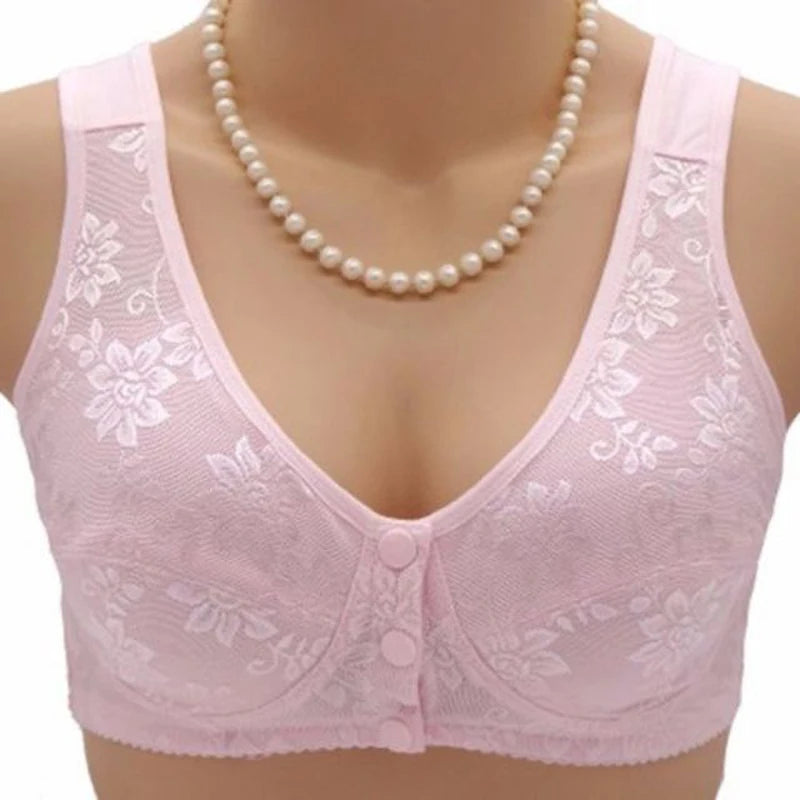 Women Front Button Bra Large Size Brassiere Mother's Cotton Wireless Bras Anti-sagging Gathered Underwear