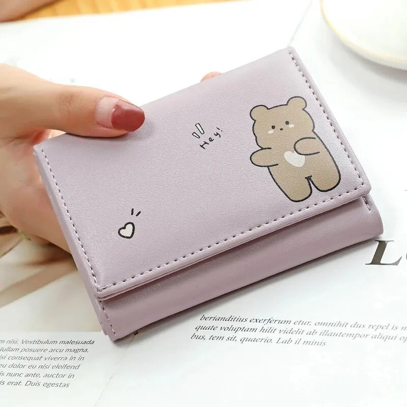 Women Short Cute Small Wallet with Hasp ID Bank Card Holder for Student Girl Bag Coin Purse Ladies Wallets Cartoon Bag Pink