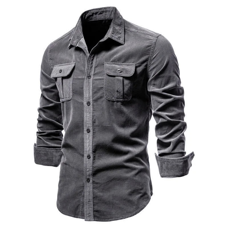 New Single Breasted 100% Cotton Men's Shirt Business Casual Fashion Solid Color Corduroy Men Shirts Autumn Slim Shirt Men