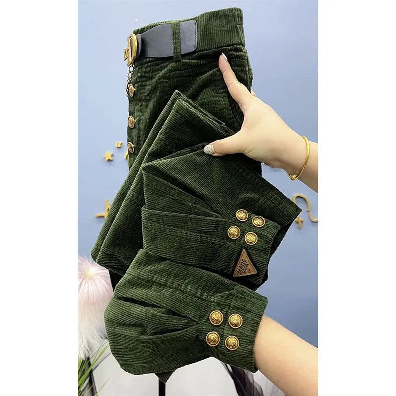 Women Korean Warm Corduroy Harem Pants Ladies Loose Pants High waisted Bundle Foot Pants Ladies Thick Casual Pants