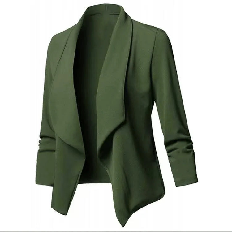 Women OL Blazers Oversized  Female Notched Long Sleeve Pleated Slim Business Workwear Cardigan Blazers Coats