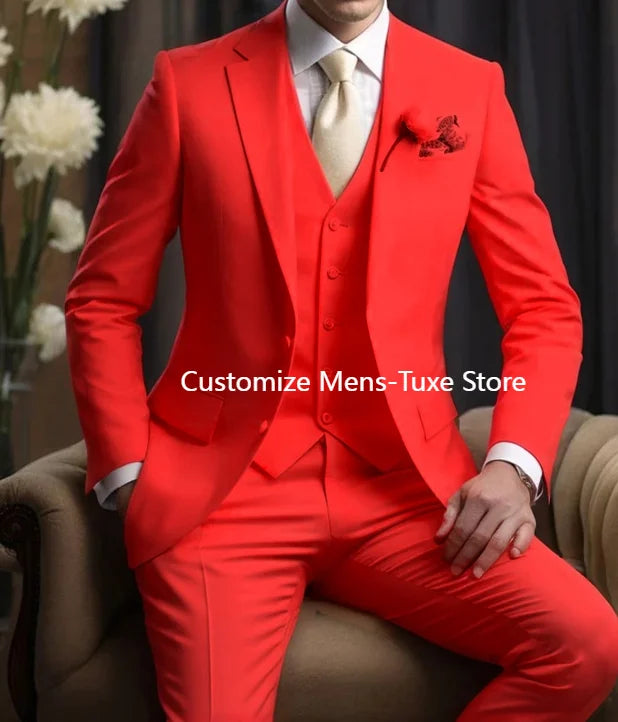 Elegant Wedding Men's Suits Blazer Slim Fit 3 Pcs Jacket Pants Vest Luxury Costume Homme Formal Party Male Clothing