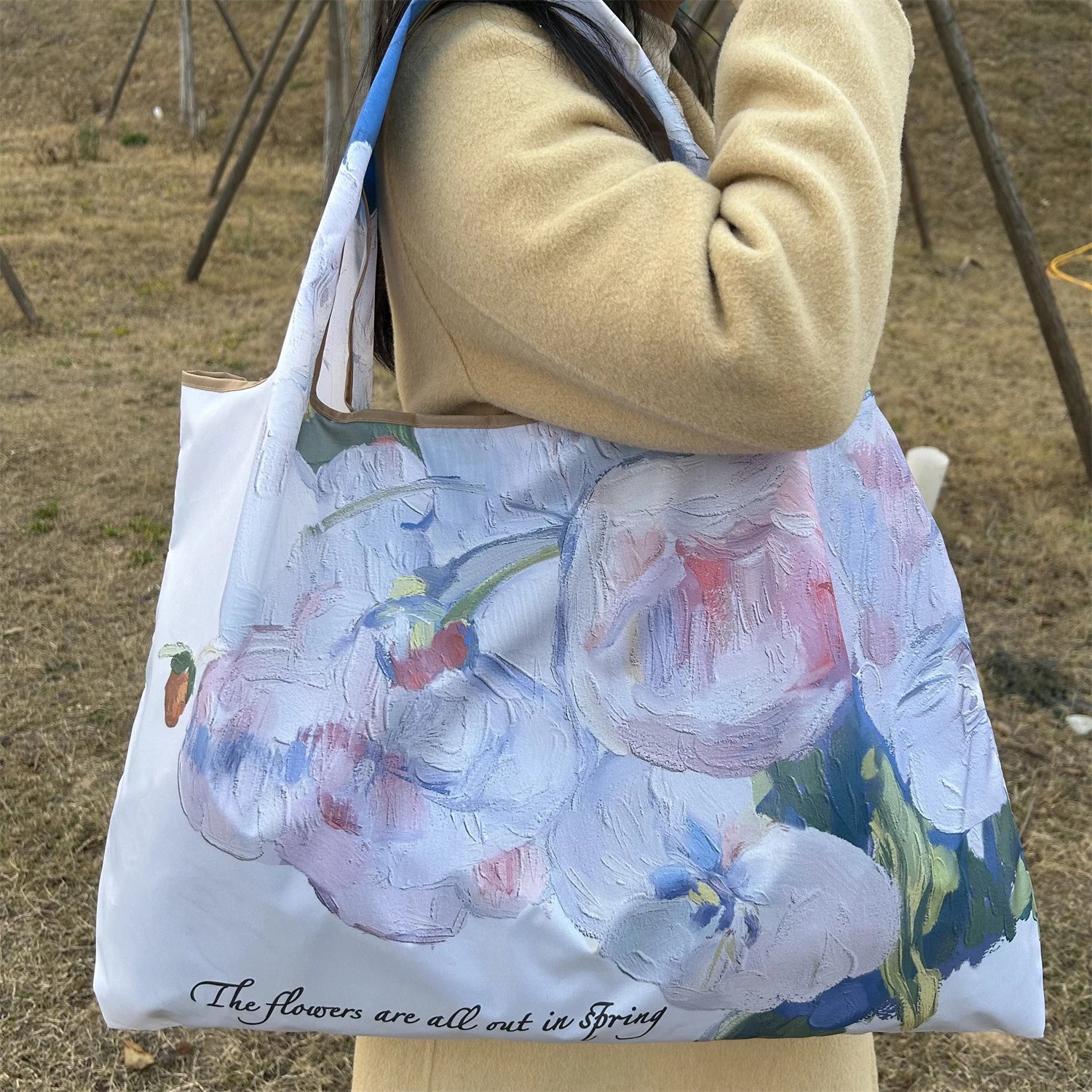 New Fashion Bag Large Foldable Shopping Bag Reusable Grocery Storage Bag Nylon Portable Shoulder Handbag for Travel Pocket Tote