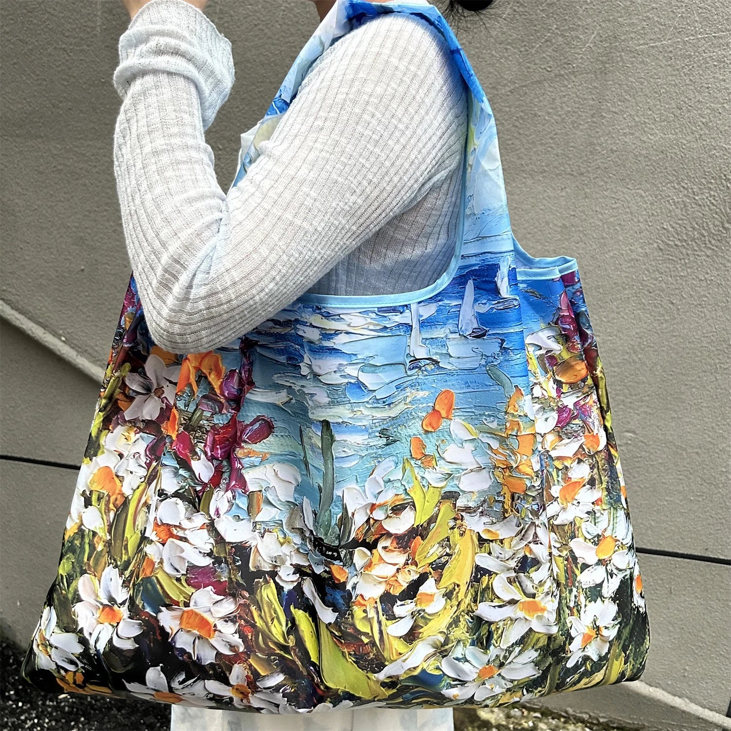 New Fashion Bag Large Foldable Shopping Bag Reusable Grocery Storage Bag Nylon Portable Shoulder Handbag for Travel Pocket Tote