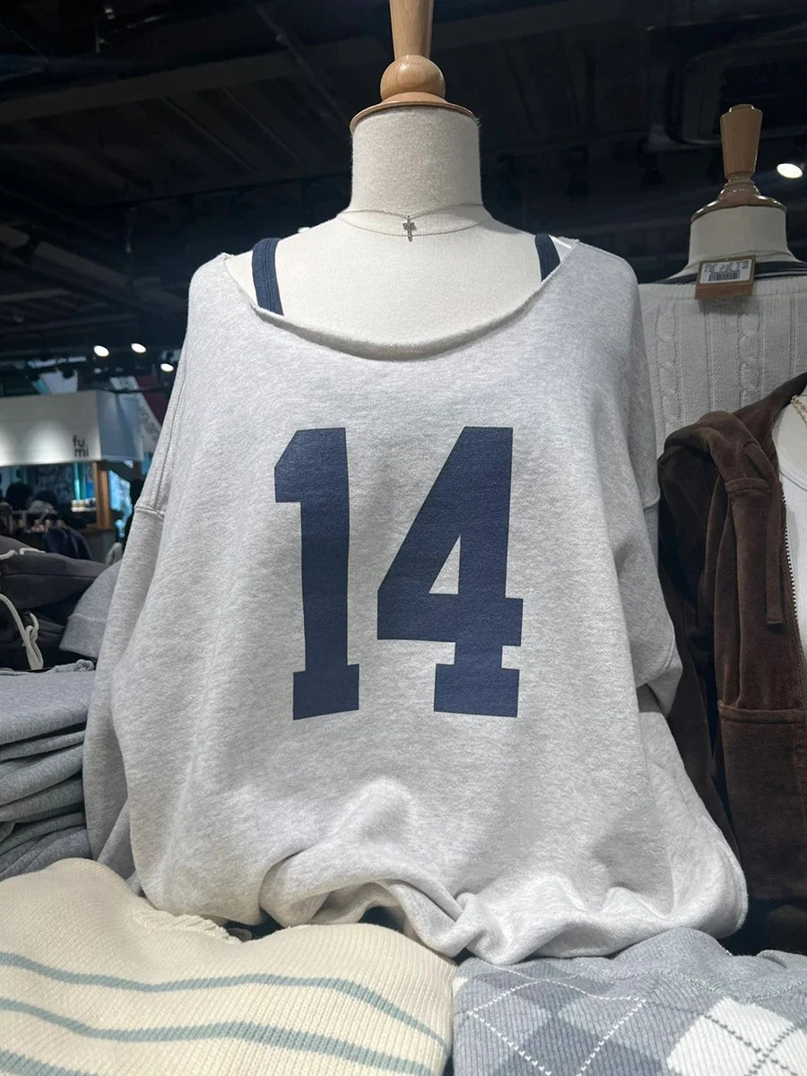 14 Print Oversized Sweatshirt Women Sexy Scoop Neck Long Sleeve Cotton Loose Pullover Autumn Streetwear Fashion Hoodie Y2k Tops