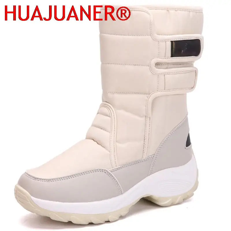 Waterproof Boots Women Winter Shoes Platform Boots WithThick Fur Mid-Calf Snow Boots Fashion Wedge Botas Mujer Shoes Woman