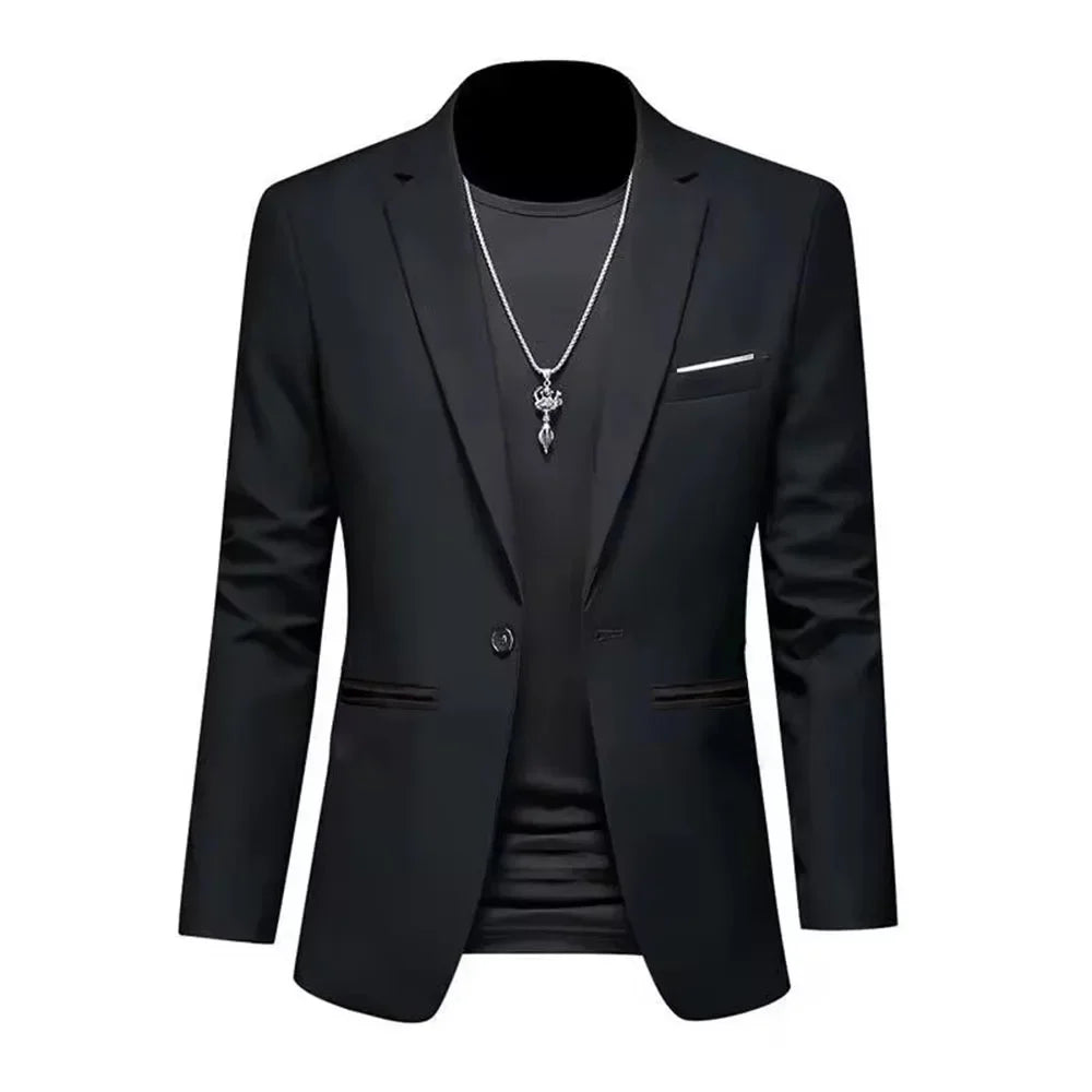 Men's Trendy Leisure Boutique Suit Jacket Autumn Casual Business Slim Fit Non-ironing Single Button Suit Solid Formal Blouse