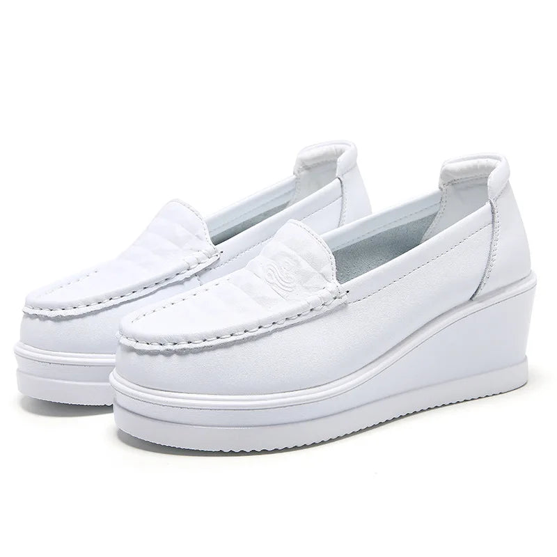 Women Wedge Platform Shoes Fashion Comfortable Increase Casual Slip-on Women's Loafers Summer Hollow Out Breathable Shoes