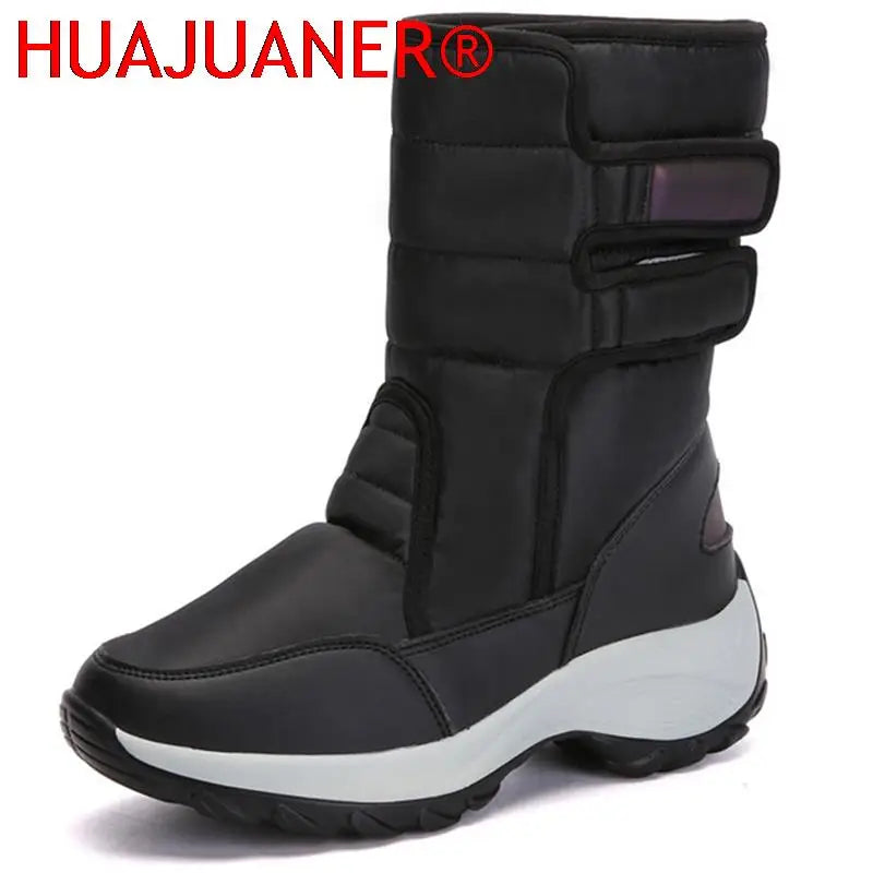 Waterproof Boots Women Winter Shoes Platform Boots WithThick Fur Mid-Calf Snow Boots Fashion Wedge Botas Mujer Shoes Woman