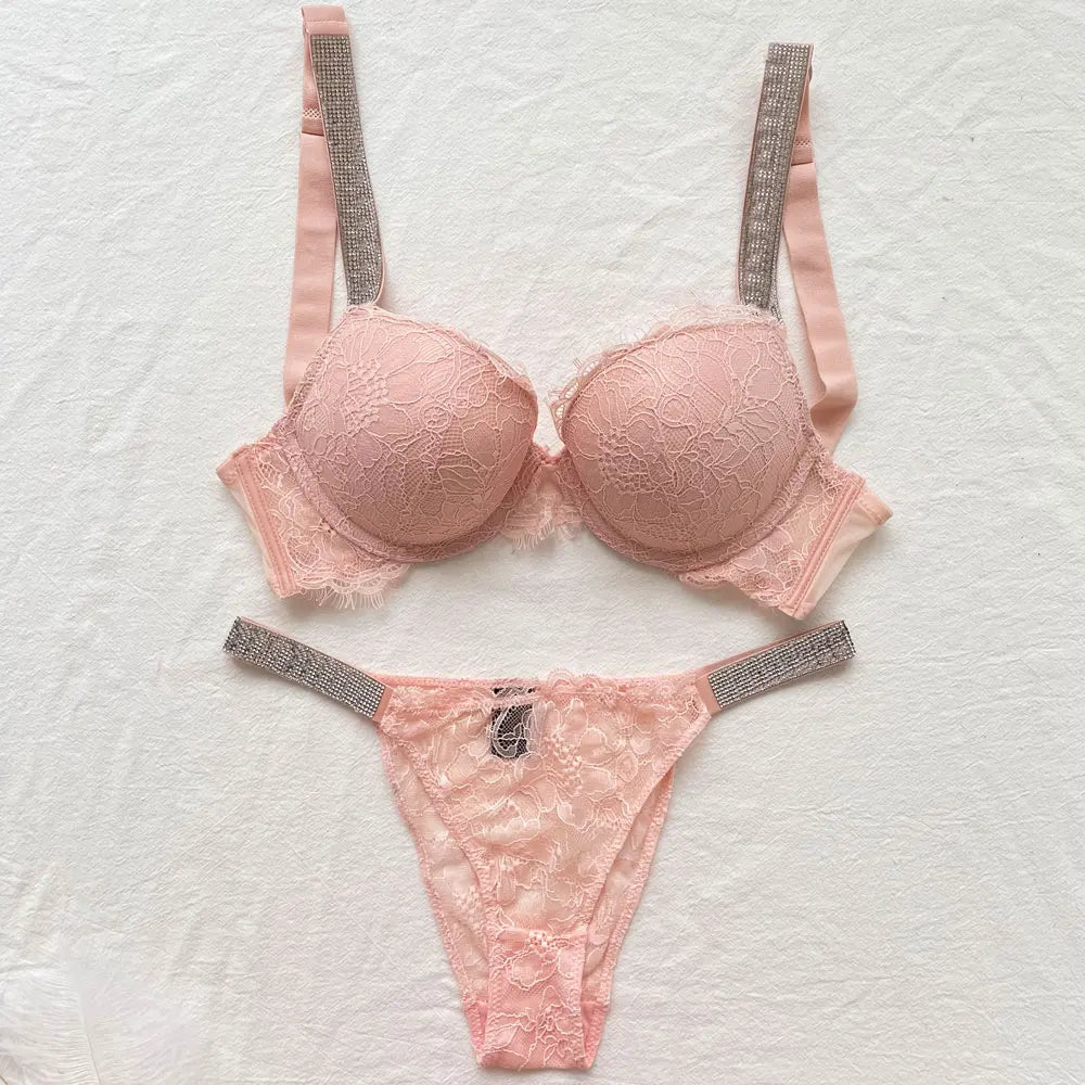 Women's lingerie panty set push-up bra and panties sexy lace rhinestone lettering brand design lingerie bra 2-pack