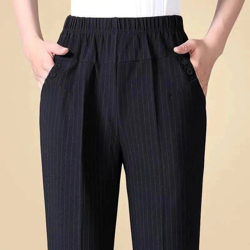 Plus size 8XL Autumn Women Trousers Oversize Elastic High Waist Loose Casual Pants Middle-aged Female Winter Warm Stretch Pants