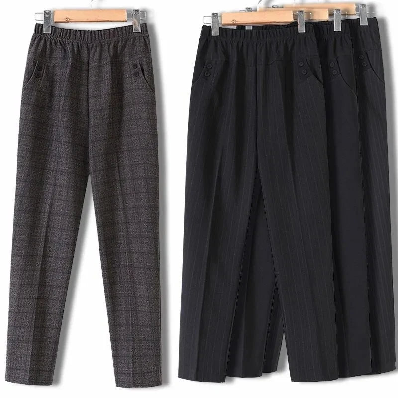 Plus size 8XL Autumn Women Trousers Oversize Elastic High Waist Loose Casual Pants Middle-aged Female Winter Warm Stretch Pants