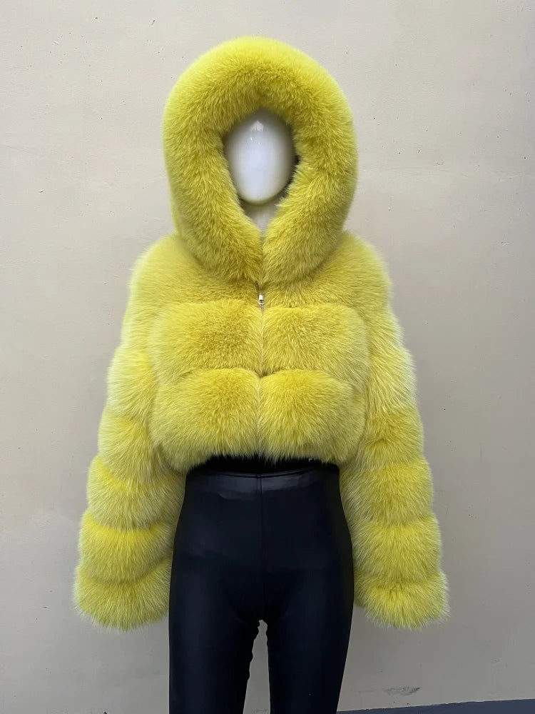 BEIZIRU Winter Women Real Fox Fur Coat Hooded Red Fox Raccoon Zipper Top Luxury Natural Girl Jackets