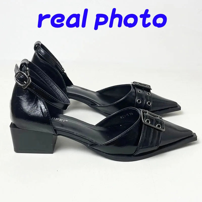 Female Pointed Toe Footwear Ankle Strap Ladies Medium Heels Shoes Shallow New Fashion Buckle Women 4cm Heels Pumps Shoes