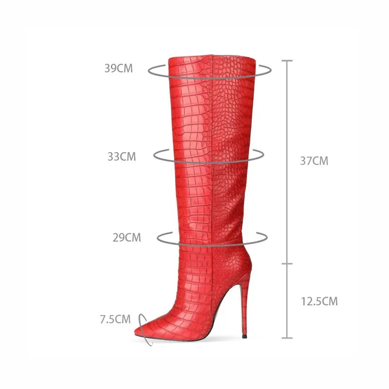 Pointed Toe Stiletto Boots for Women, Snake Pattern Sleeve, Long Tube Shoes, European and American Fashion, Winter