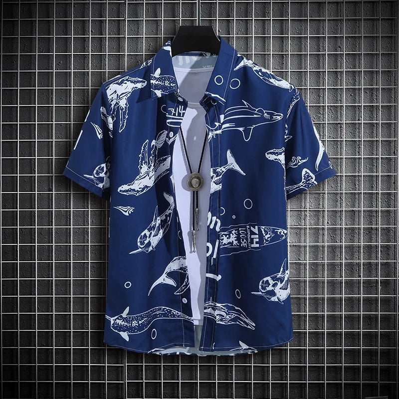 【14 colors】Men's Tropical Short Sleeve Printed Shirt Unisex Casual Tops
