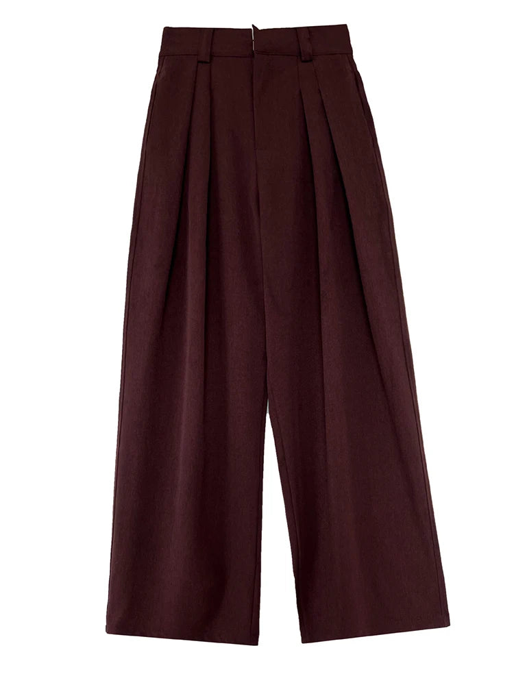 High Waist Wine Red Brief Pleated Long Wide Leg Elegant Pants New Trousers Women Fashion Tide Spring Autumn