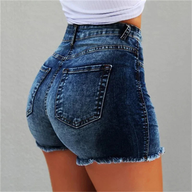 Women Tight Hip Lift Stretch Denim Shorts Fashion Tassel Three Quarter Pants Female High Waist Mini Jeans Sexy Casual Streetwear