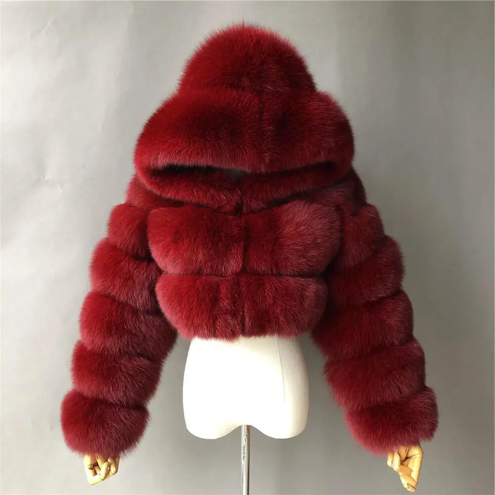 BEIZIRU Winter Women Real Fox Fur Coat Hooded Red Fox Raccoon Zipper Top Luxury Natural Girl Jackets