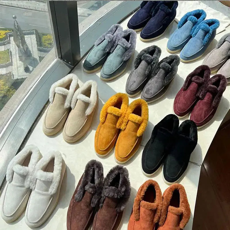 Women's Ankle Boots Cow Suede Loafers, Fur Integrated Warm Snow Boots For Women