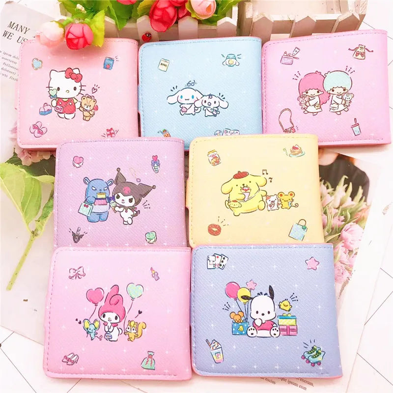 Sanrio Hello Kitty Cinnamoroll My Melody Kuromi New Pu Casual Money Bag Coin Purse Card package Wallet With Buttons 