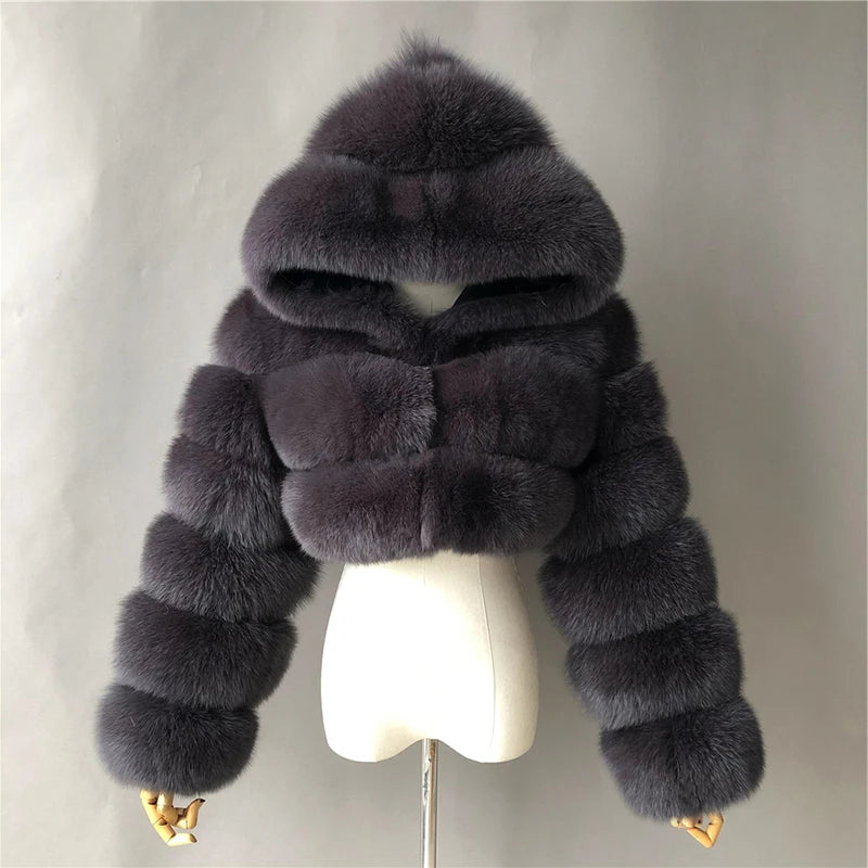 BEIZIRU Winter Women Real Fox Fur Coat Hooded Red Fox Raccoon Zipper Top Luxury Natural Girl Jackets