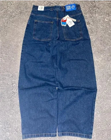 Y2K trendy retro classic pocket skull pattern straight denim trousers summer American Gothic washed wide-leg denim loose pants