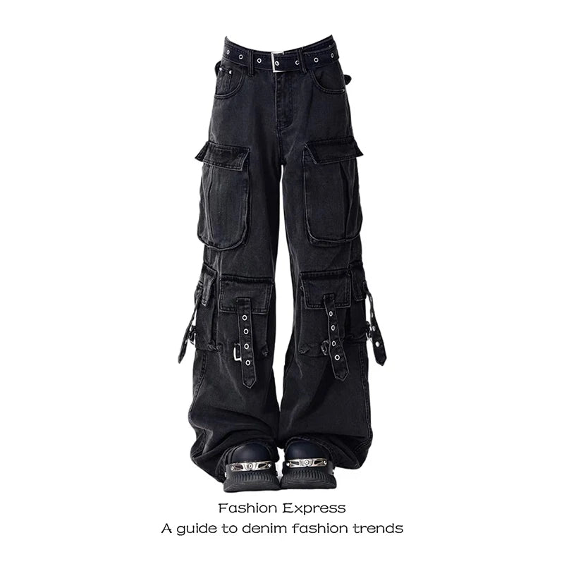 Women Y2k Japanese Streetwear Design Cargo Pants Denim Pants Long Trousers American Vintage Gyaru 2000s Aesthetic Grunge Jeans