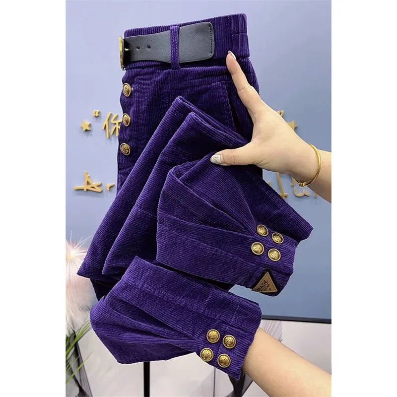 Women Korean Warm Corduroy Harem Pants Ladies Loose Pants High waisted Bundle Foot Pants Ladies Thick Casual Pants