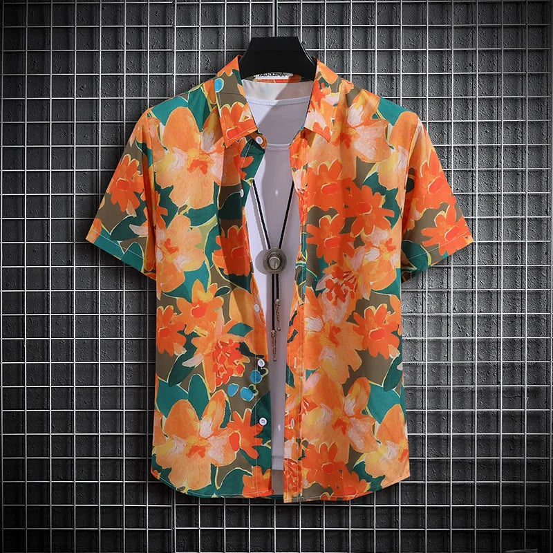 【14 colors】Men's Tropical Short Sleeve Printed Shirt Unisex Casual Tops