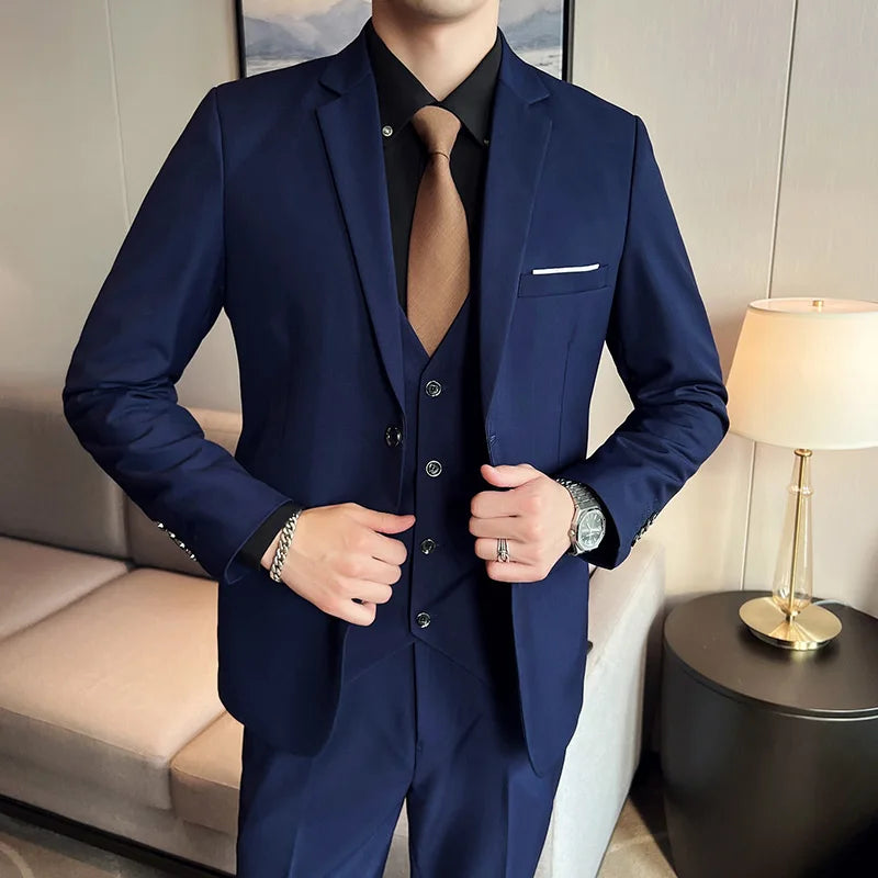 High Quality Business Casual Wedding (suit + Vest + Trousers) New Fashion Banquet Handsome Men's 3-piece Set S-6XL