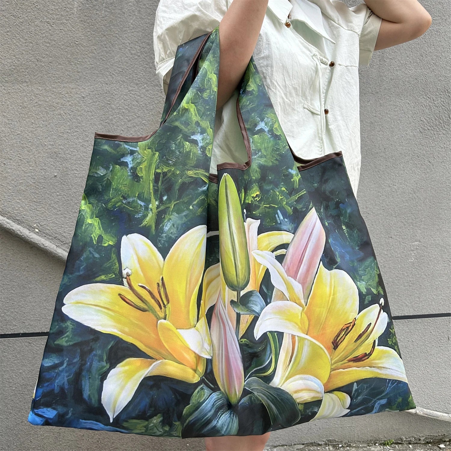 New Fashion Bag Large Foldable Shopping Bag Reusable Grocery Storage Bag Nylon Portable Shoulder Handbag for Travel Pocket Tote