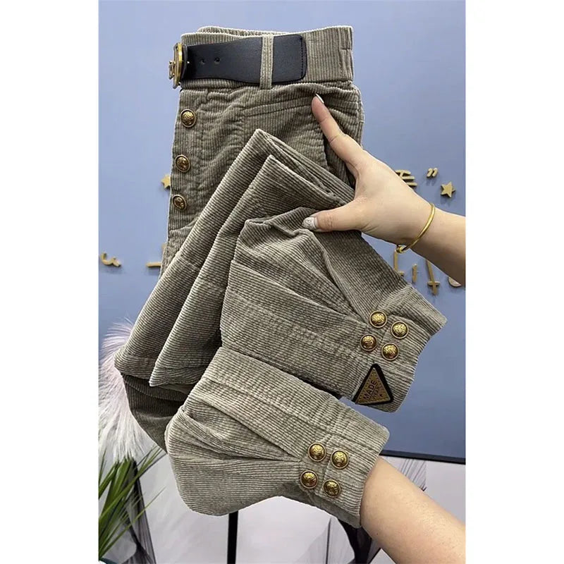 Women Korean Warm Corduroy Harem Pants Ladies Loose Pants High waisted Bundle Foot Pants Ladies Thick Casual Pants