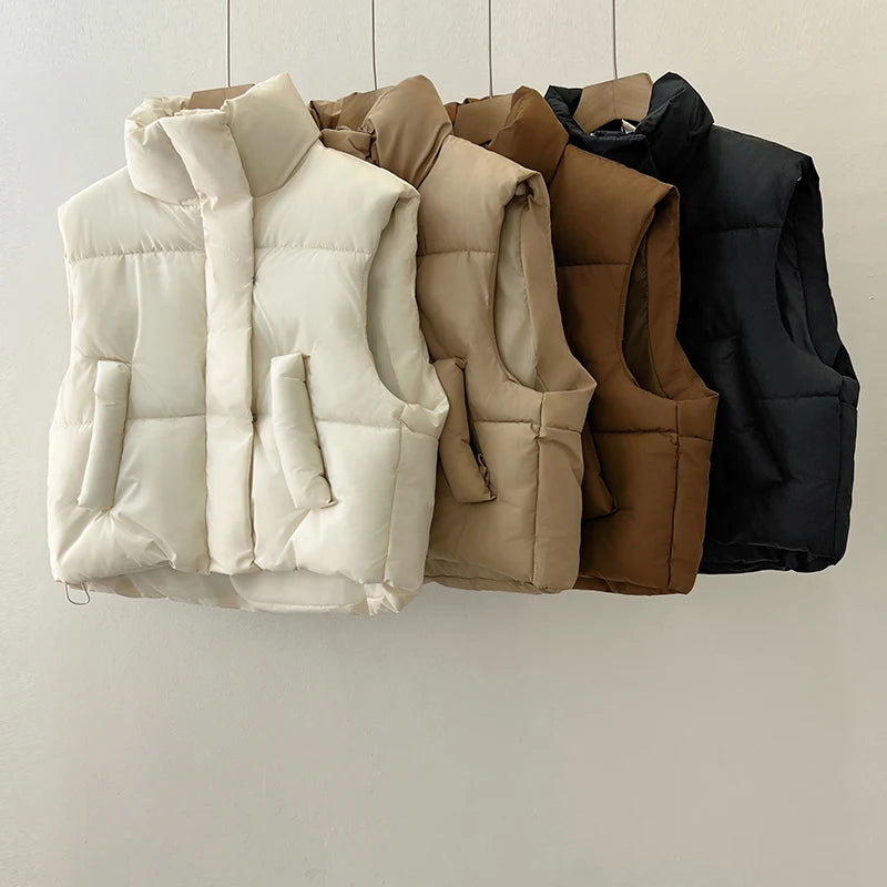 Women Vest Autumn Winter Sleeveless Waistcoat Casual Women Thick Short Vestcoat Two pockets Warm Sleeveless Jacket For Female