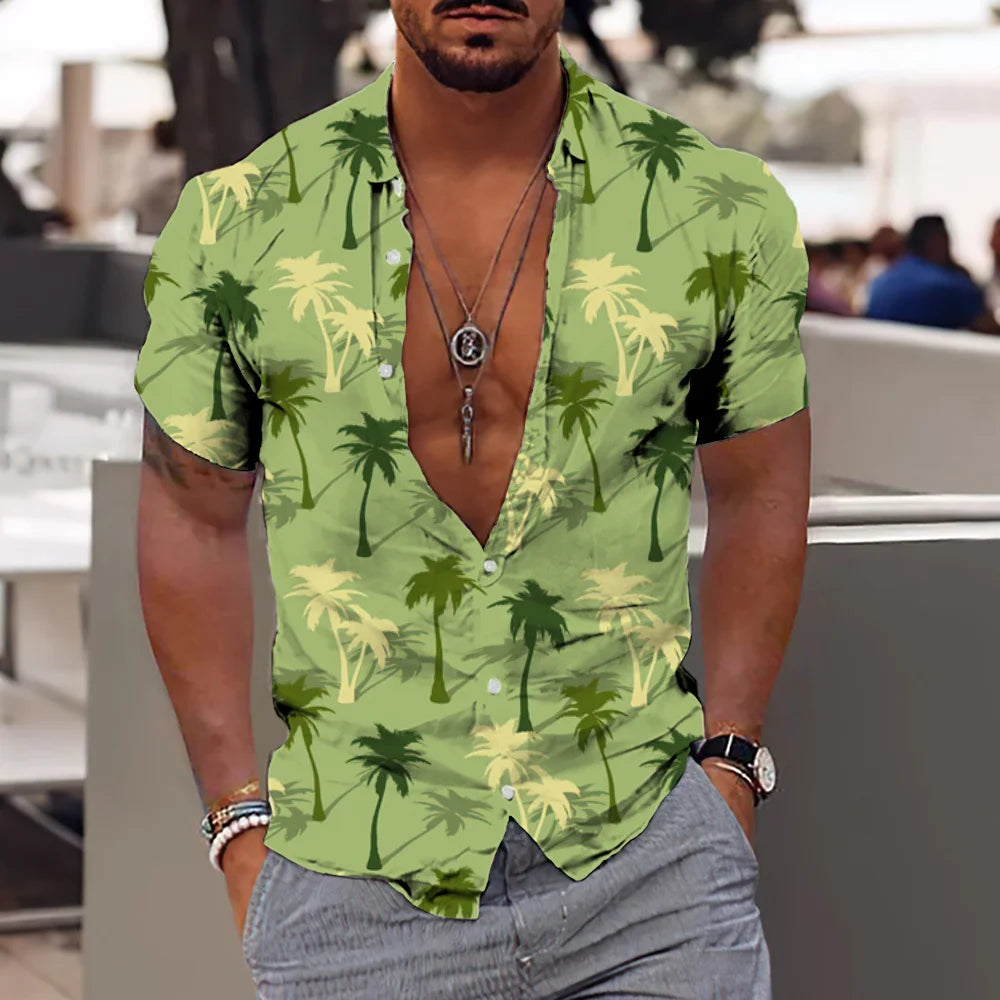 Coconut Tree Shirts For Men 3d Printed Men's Hawaiian Shirt Beach 5xl Short Sleeve Fashion Tops Tee Shirt Man Blouse Camisa