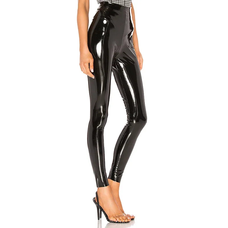 Women Shiny PU Leather White PVC Pants Slim Sexy Leggings Latex Stretchy High Waist Bodycon Pants Summer Skinny Trousers