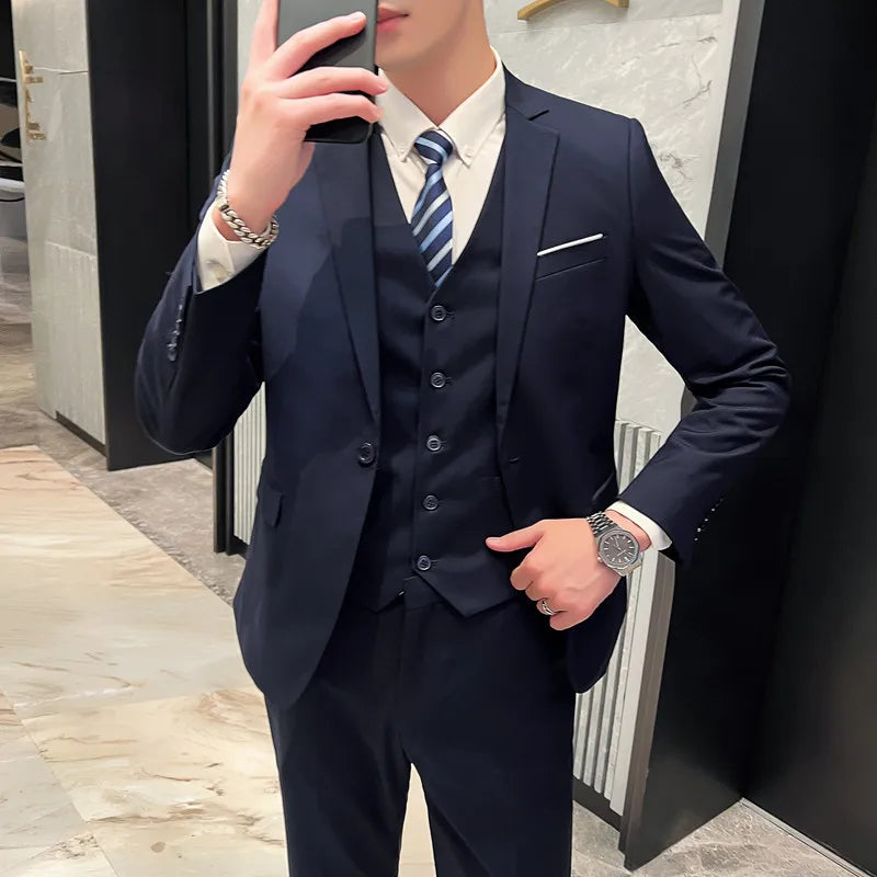 High Quality Business Casual Wedding (suit + Vest + Trousers) New Fashion Banquet Handsome Men's 3-piece Set S-6XL