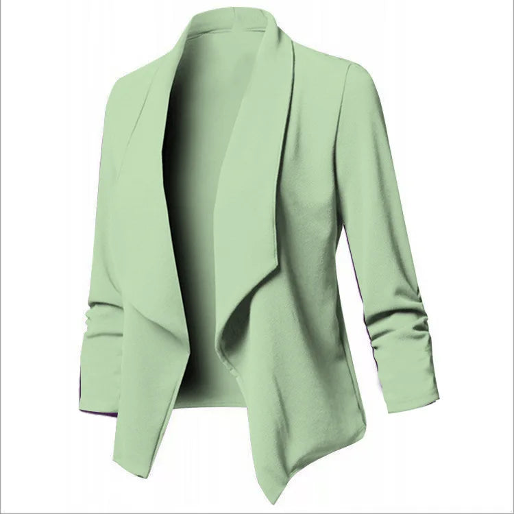 Women OL Blazers Oversized  Female Notched Long Sleeve Pleated Slim Business Workwear Cardigan Blazers Coats